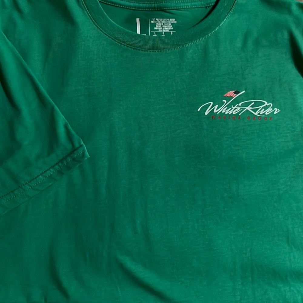 Brand new green t-shirt White River Marine Group never worn